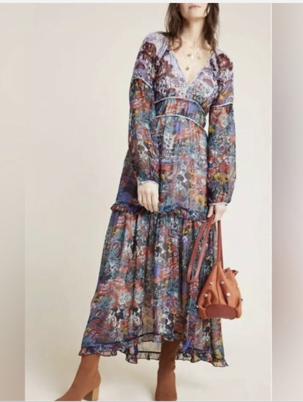 Anthropologie Maeve Anabella Boho Floral Longsleeve Maxi Dress